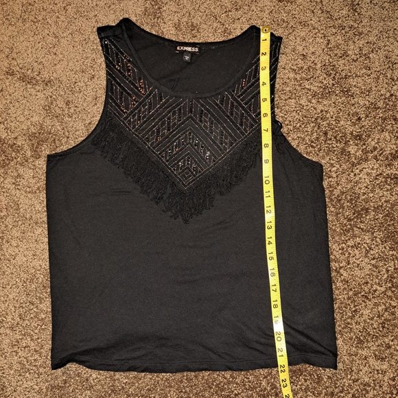 Express Women's Black Fringe&Sequin Detailed Sleeveless Top W/Cutout Design M - Picture 8 of 8